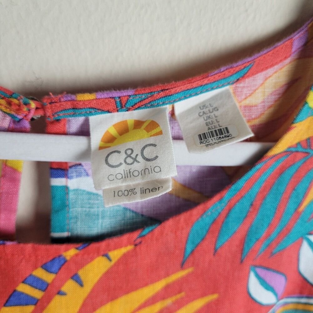 C&C California Dress Large Colorful Linen Floral Shift Pockets Vacation Beach - Picture 3 of 4